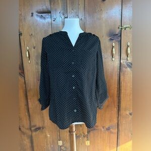 Kim Rogers Women’s Petite Small Top Black Polka Dot quarter sleeve business